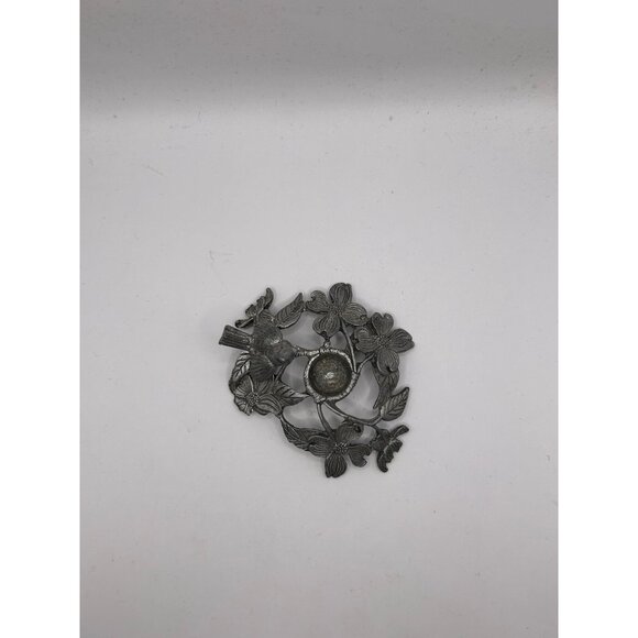 1990s Vintage North Carolina Metzke Pewter  Bud Vase Dogwood Flowers Cardinal Bi - Picture 2 of 4